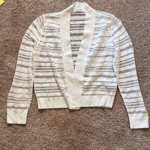 Calvin Klein White and Gray Striped Cardigan